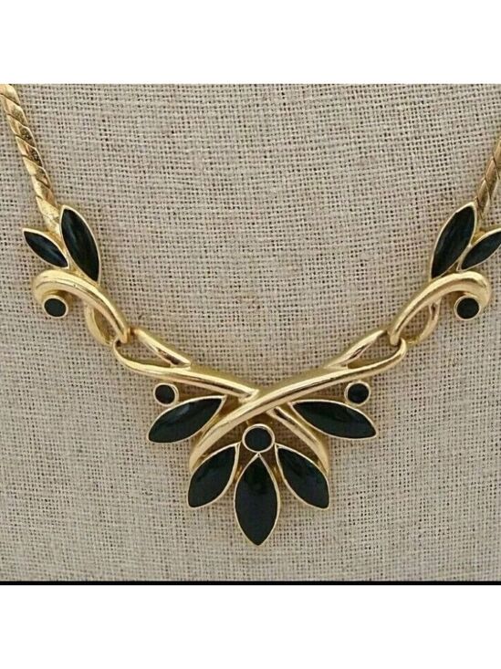 Trifari Jewelry - Trifari Gold-Tone And Black Enamel Leaves Necklace